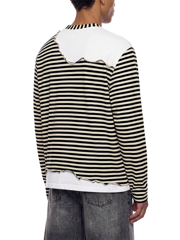 Unisex Striped Panel Boxy Long Sleeve T-Shirt