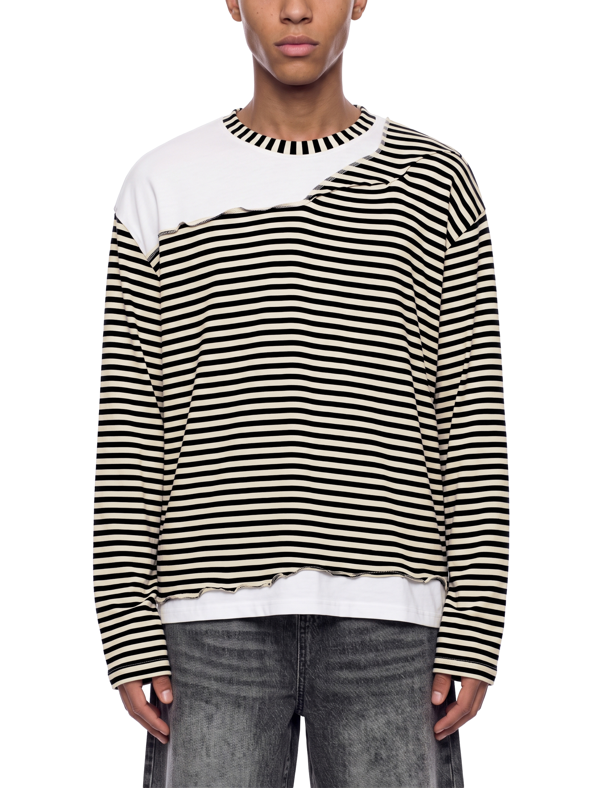 Unisex Striped Panel Boxy Long Sleeve T-Shirt #UT0321 | TAPSTITCH