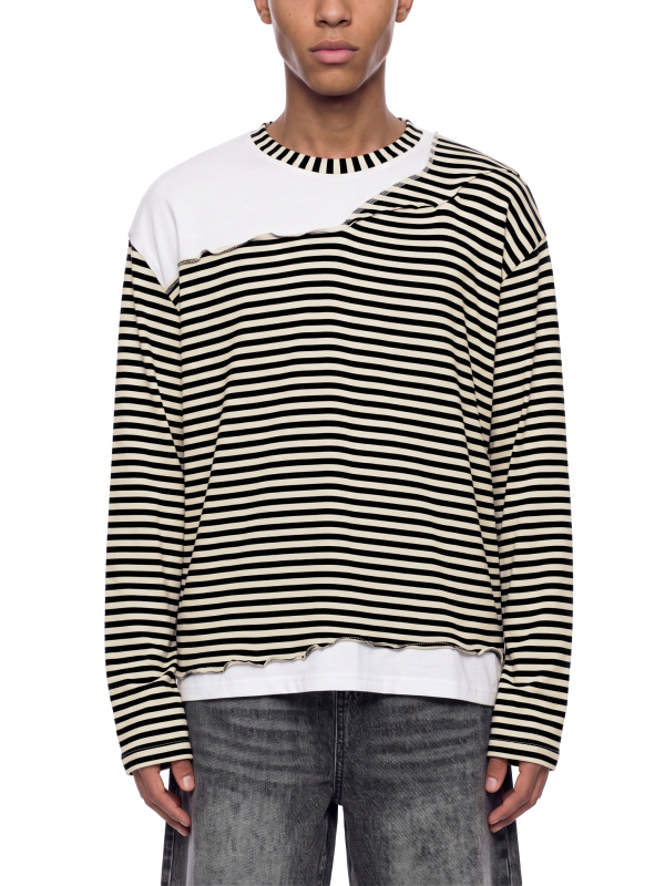 Unisex Striped Panel Boxy Long Sleeve T-Shirt