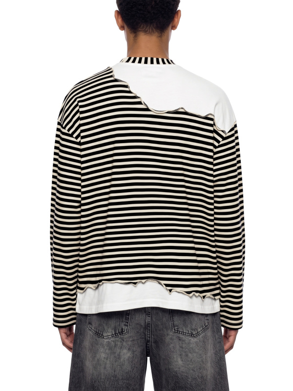 Unisex Striped Panel Boxy Long Sleeve T-Shirt