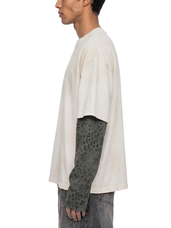 Unisex Vintage Wash Leopard Paneled Layer T-Shirt