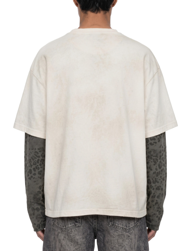 Unisex Vintage Wash Leopard Paneled Layer T-Shirt