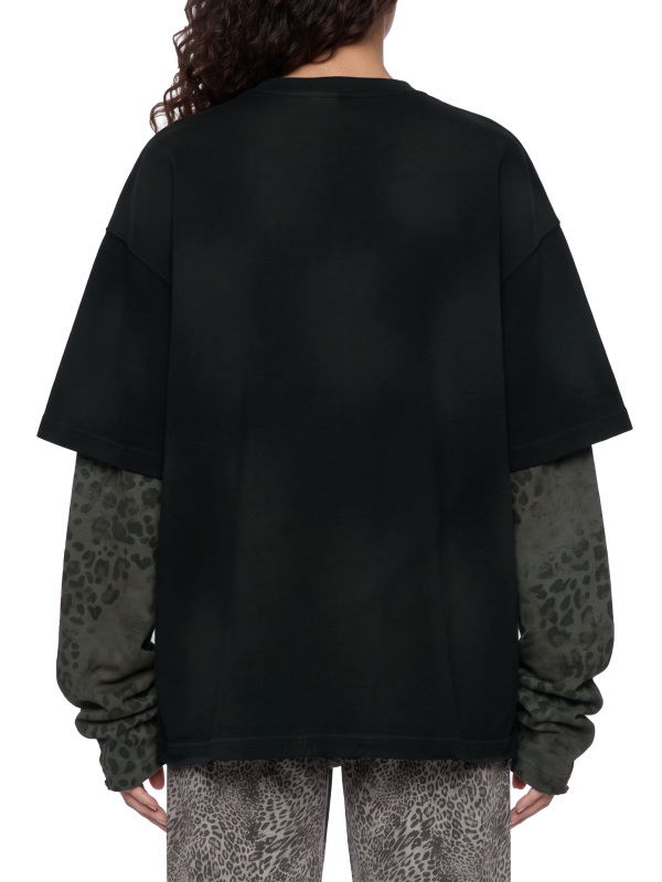 Unisex Vintage Wash Leopard Paneled Layer T-Shirt