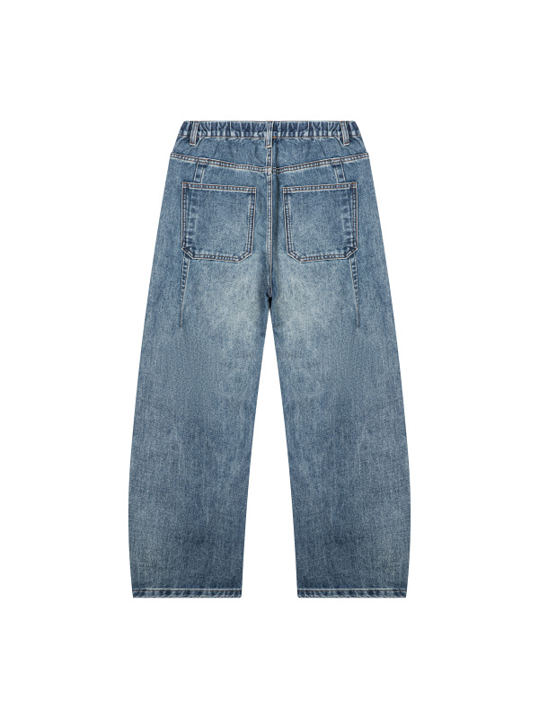 Unisex Vintage Wash Barrel Leg Denim Jeans