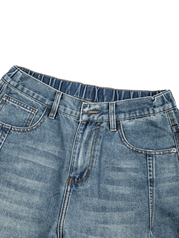 Unisex Vintage Wash Barrel Leg Denim Jeans