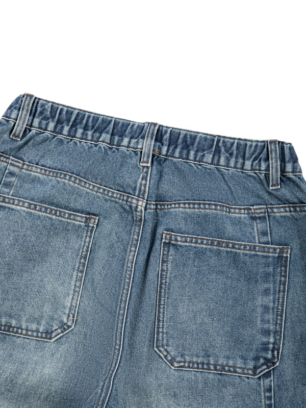 Unisex Vintage Wash Barrel Leg Denim Jeans