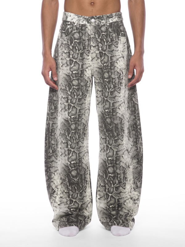 Men's Snake Print Barrel Leg Pants
