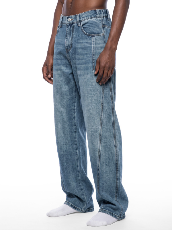 Unisex Vintage Wash Barrel Leg Denim Jeans