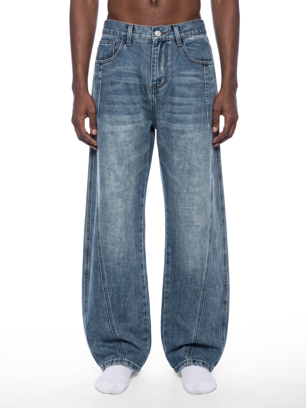 Unisex Vintage Wash Barrel Leg Denim Jeans