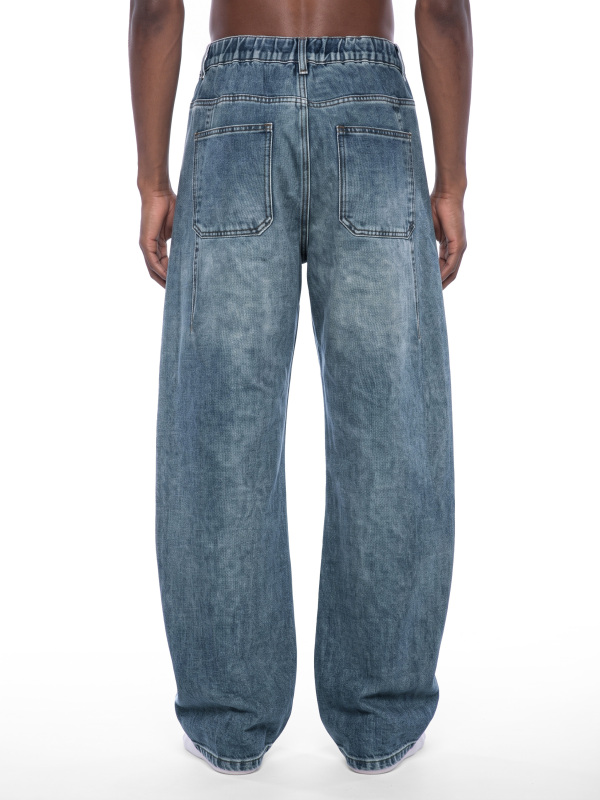Unisex Vintage Wash Barrel Leg Denim Jeans