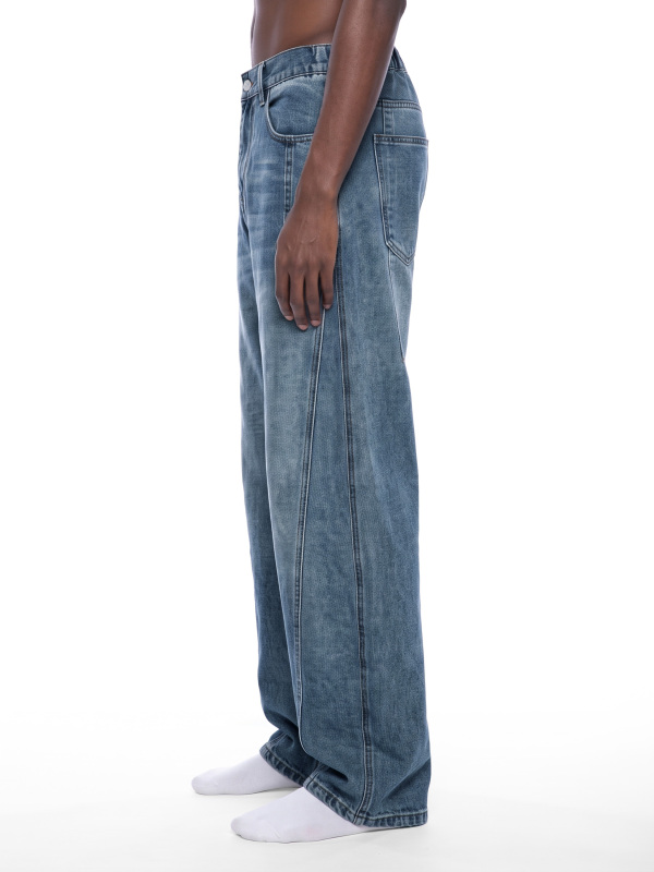 Unisex Vintage Wash Barrel Leg Denim Jeans