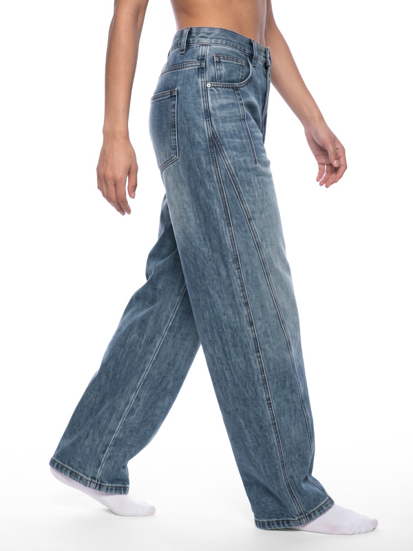 Unisex Vintage Wash Barrel Leg Denim Jeans