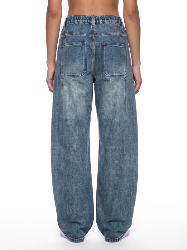 Unisex Vintage Wash Barrel Leg Denim Jeans