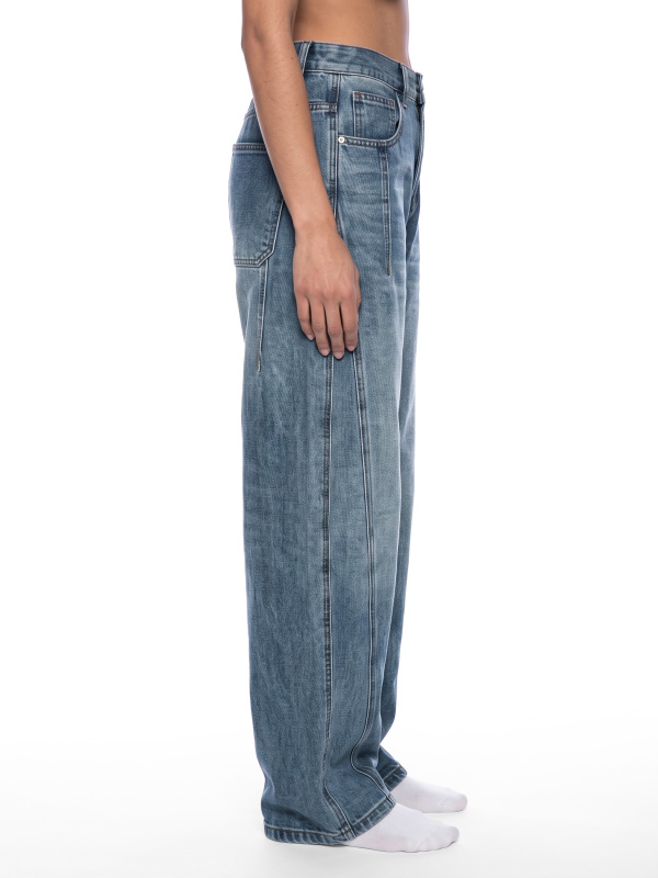 Unisex Vintage Wash Barrel Leg Denim Jeans