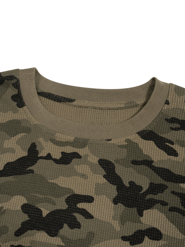 Unisex Camo Waffle Raw Edge T-Shirt