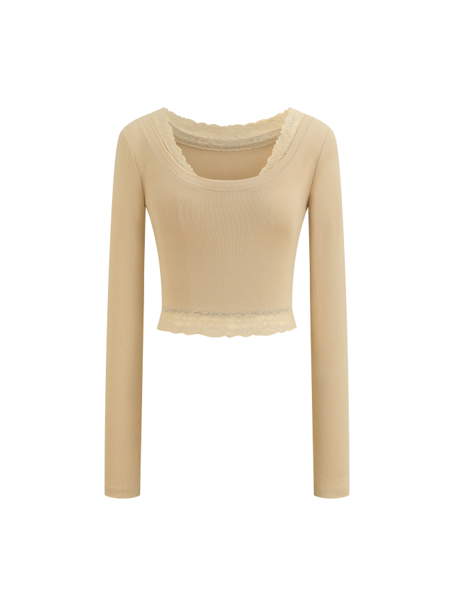Women's Lace Trim Long Sleeve T-Shirt