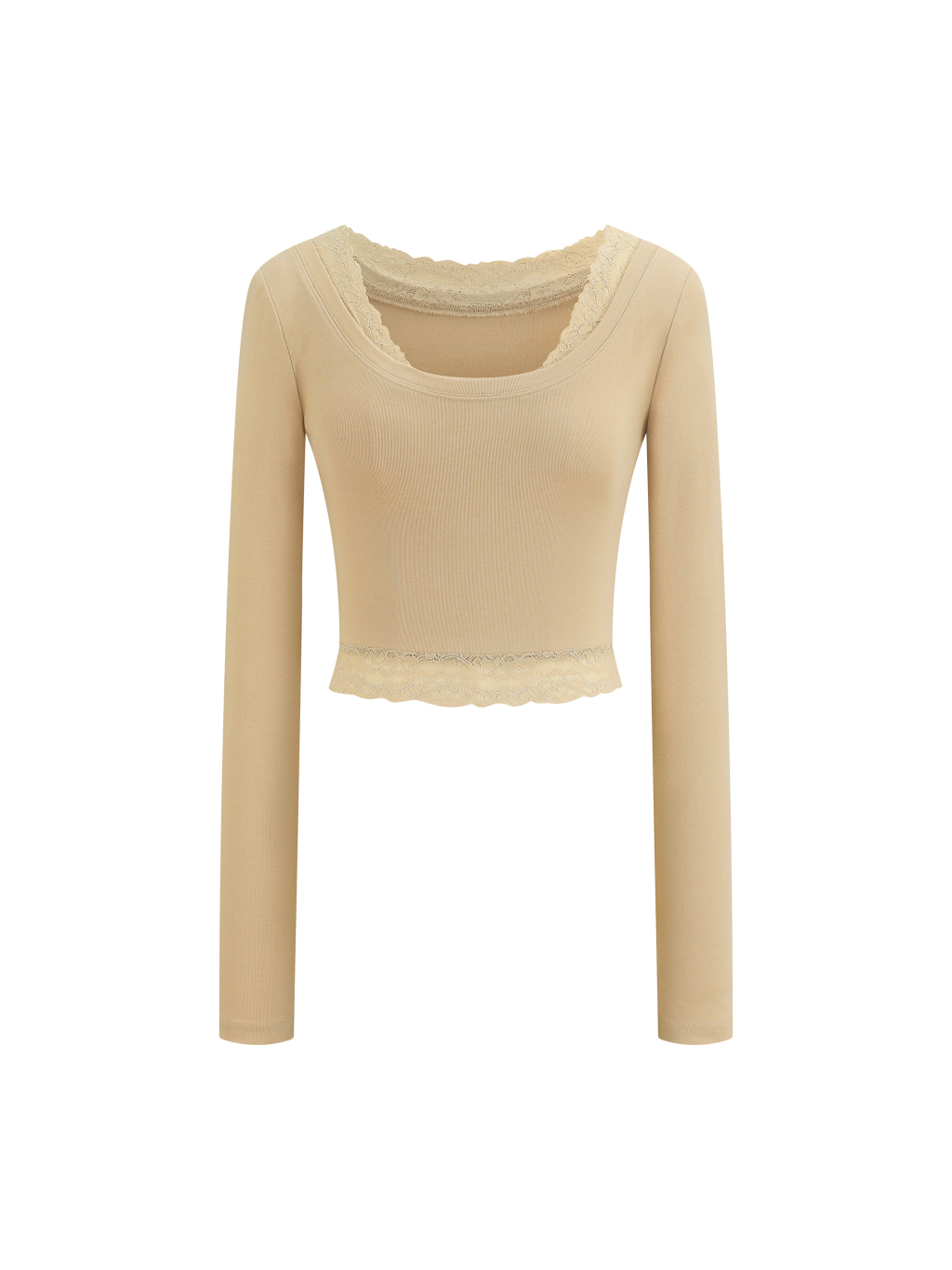 Women's Lace Trim Long Sleeve T-Shirt - Main Image