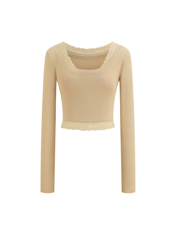 Women's Lace Trim Long Sleeve T-Shirt