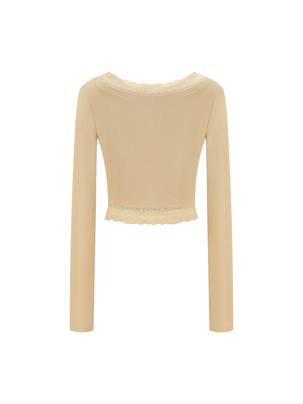 Women's Lace Trim Long Sleeve T-Shirt