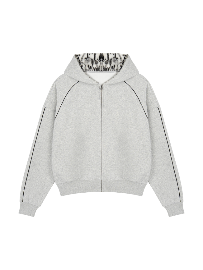 Unisex Boxy Fleece Piping Full Zip Hoodie