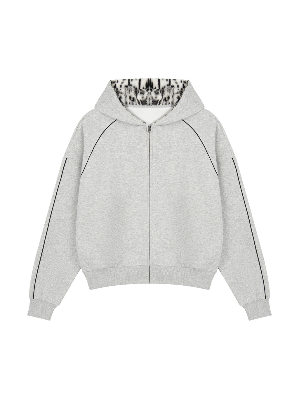 Unisex Boxy Fleece Piping Full Zip Hoodie - Main Image