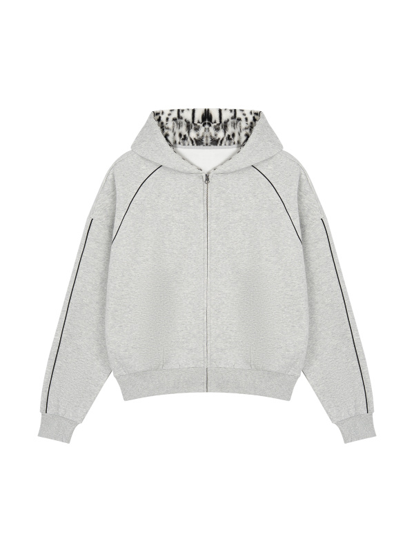 Unisex Boxy Fleece Piping Full Zip Hoodie