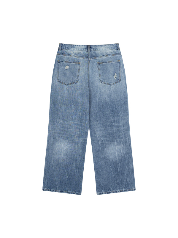 Men's Distressed Straight Leg Denim Jeans