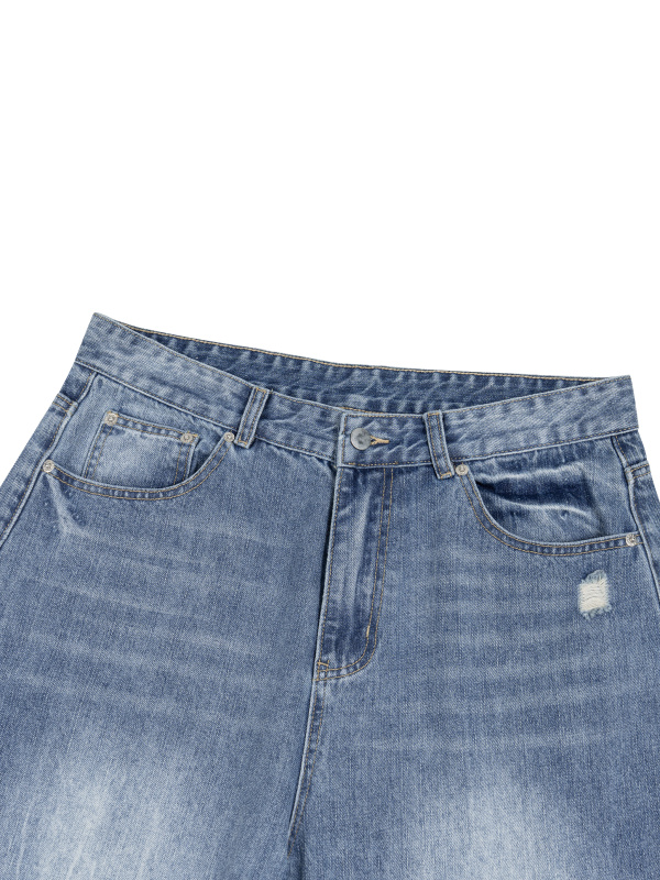 Men's Distressed Straight Leg Denim Jeans