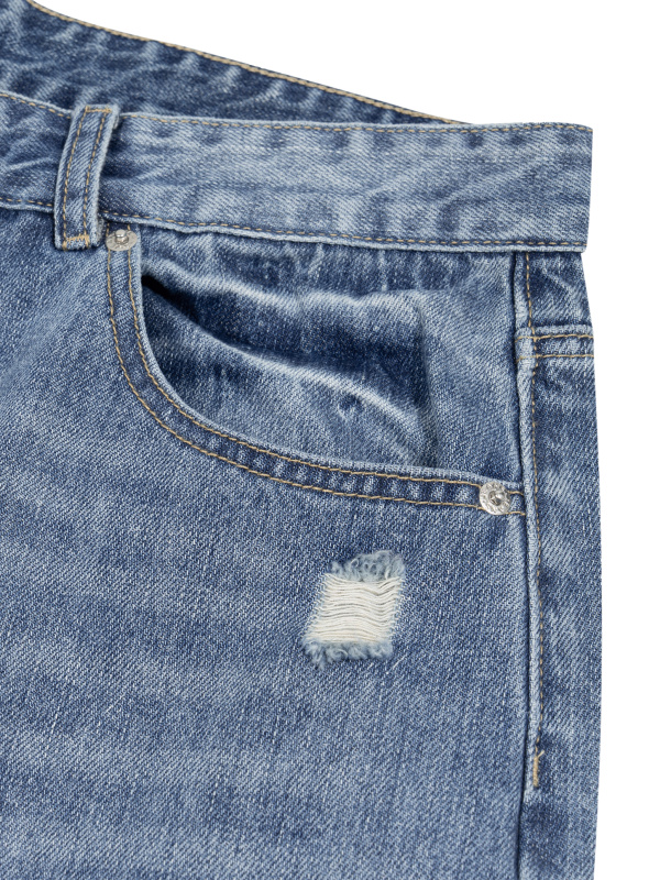 Men's Distressed Straight Leg Denim Jeans
