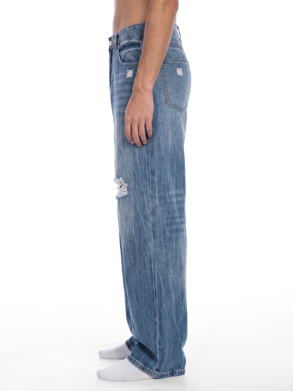 Men's Distressed Straight Leg Denim Jeans
