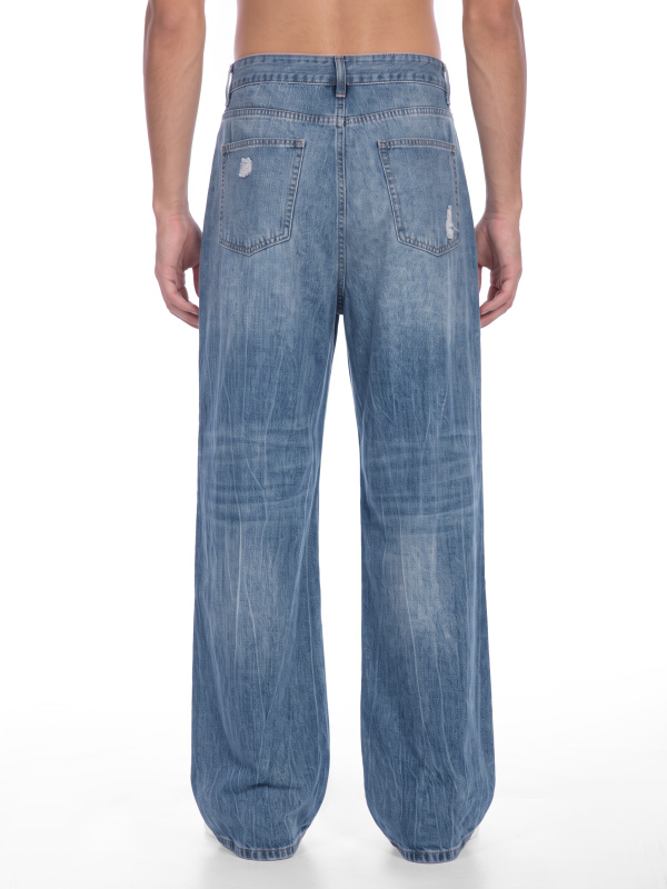 Men's Distressed Straight Leg Denim Jeans