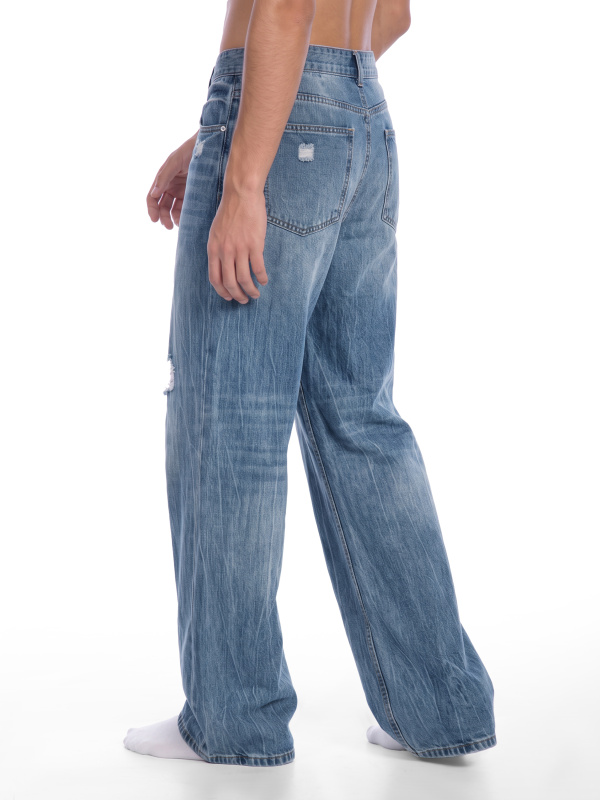 Men's Distressed Straight Leg Denim Jeans