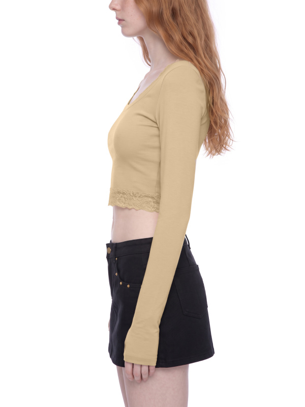 Women's Lace Trim Long Sleeve T-Shirt