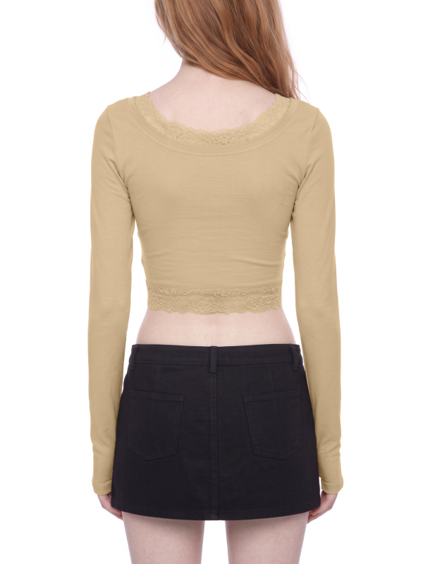 Women's Lace Trim Long Sleeve T-Shirt