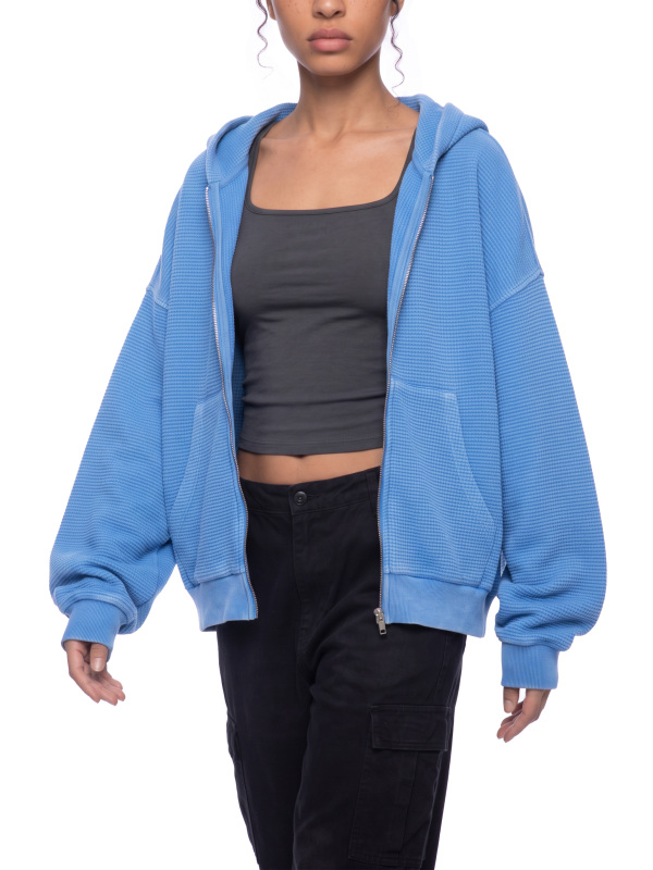 Unisex Mineral Wash Boxy Waffle Hoodie