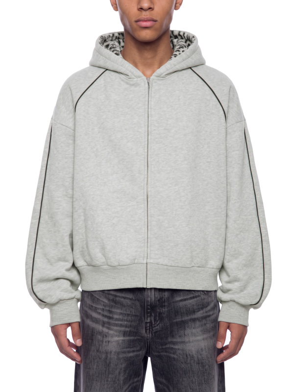 Unisex Boxy Fleece Piping Full Zip Hoodie