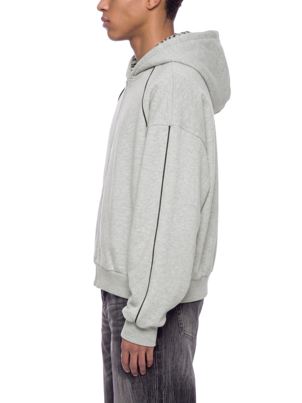 Unisex Boxy Fleece Piping Full Zip Hoodie