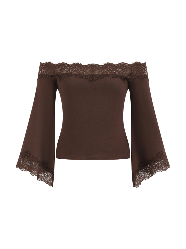 Women's Off-the-Shoulder Lace Trim T-Shirt