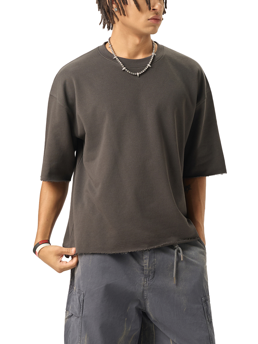 Boxy Half-Sleeve Raw-Edge T-Shirt #RT0052 | TAPSTITCH-3