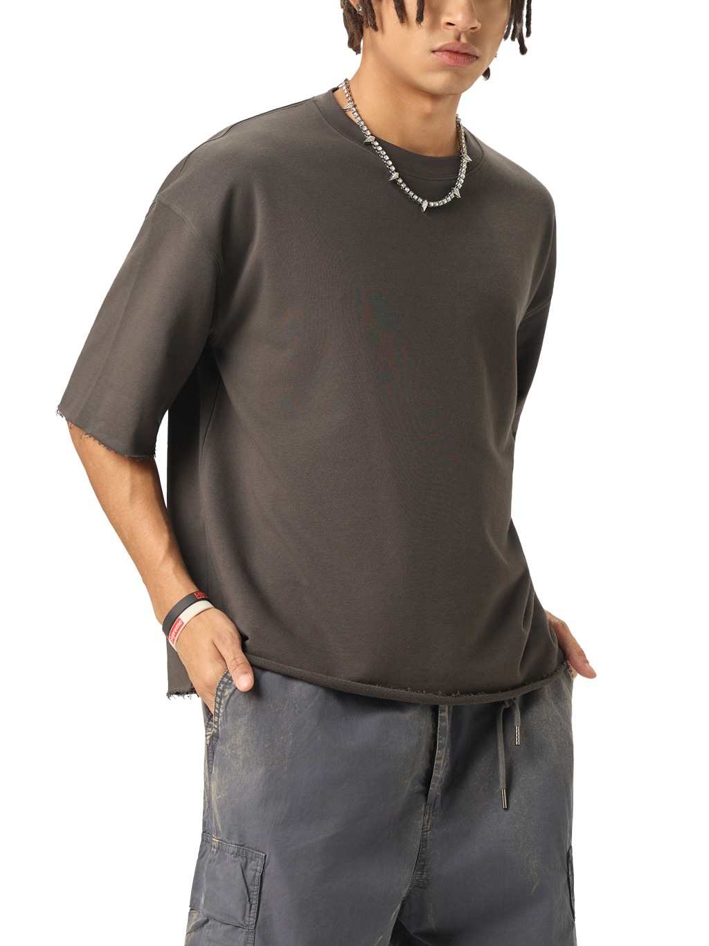 Boxy Half-Sleeve Raw-Edge T-Shirt #RT0052 | TAPSTITCH-7