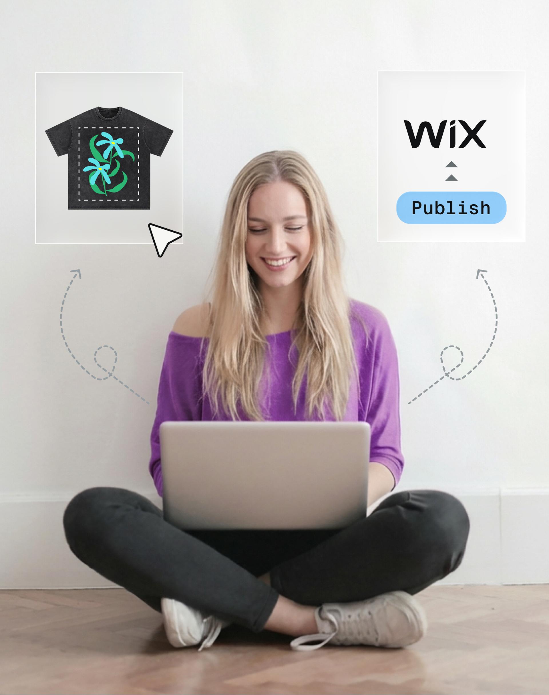 woman using Tapstitch on laptop to connect with Wix and start an online business
