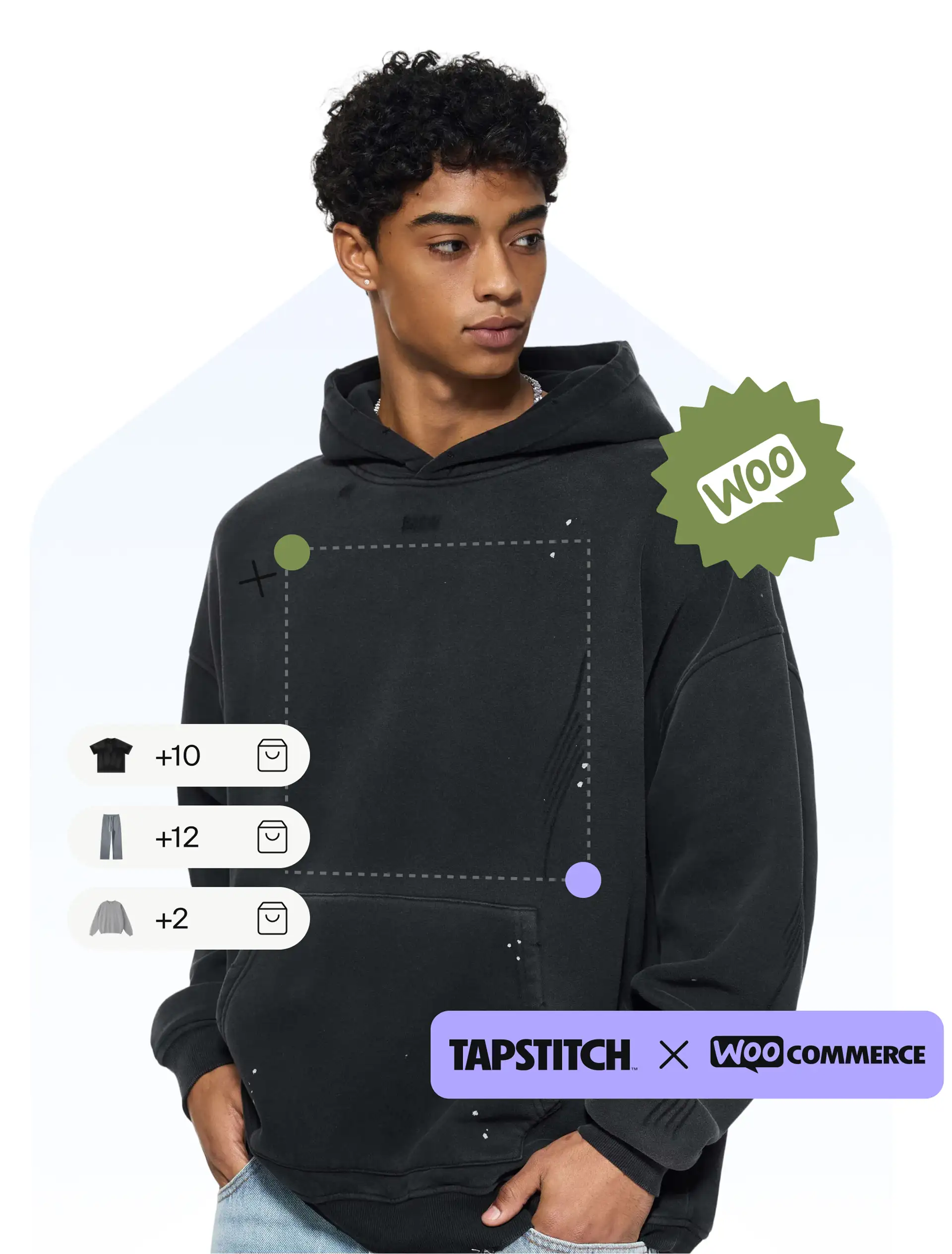 Man wearing a custom hoodie with Tapstitch and sell on woocommerce